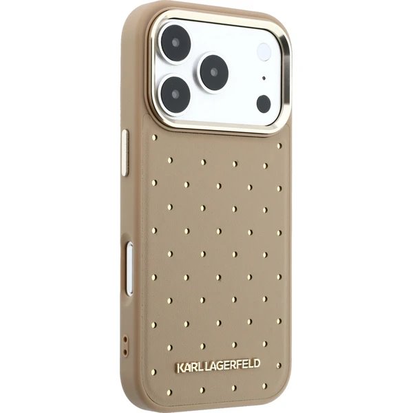 Karl Lagerfeld PU Perforated Gold Dots MagSafe kryt iPhone 17 Pro Max béžový