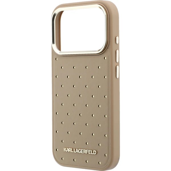 Karl Lagerfeld PU Perforated Gold Dots MagSafe kryt iPhone 17 Pro Max béžový