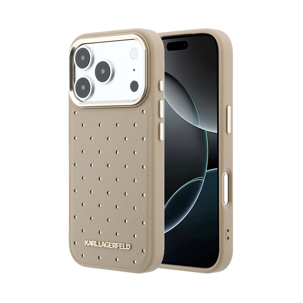 Karl Lagerfeld PU Perforated Gold Dots MagSafe kryt iPhone 17 Pro béžový
