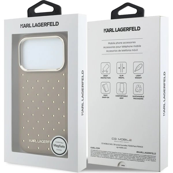 Karl Lagerfeld PU Perforated Gold Dots MagSafe kryt iPhone 17 Pro béžový