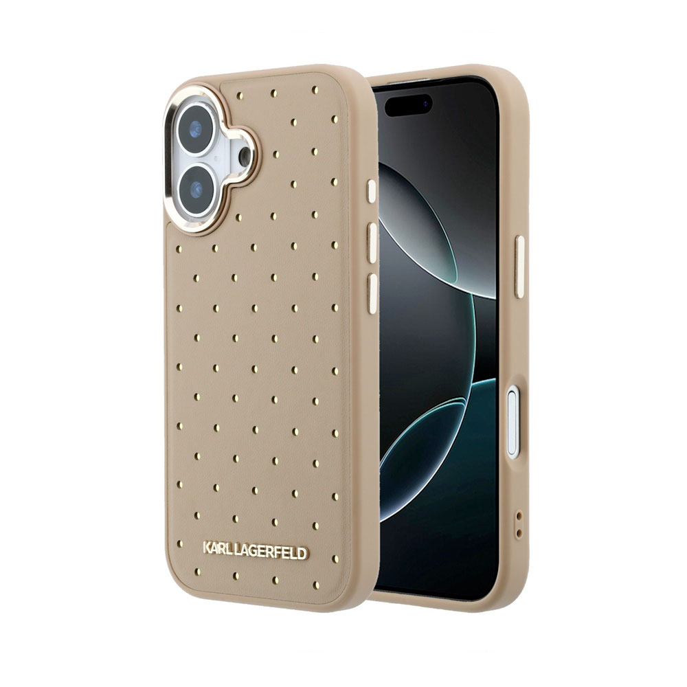 Karl Lagerfeld PU Perforated Gold Dots MagSafe kryt iPhone 17 béžový