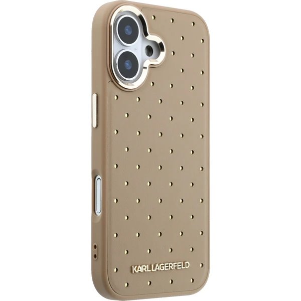 Karl Lagerfeld PU Perforated Gold Dots MagSafe kryt iPhone 17 béžový