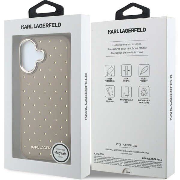 Karl Lagerfeld PU Perforated Gold Dots MagSafe kryt iPhone 17 béžový