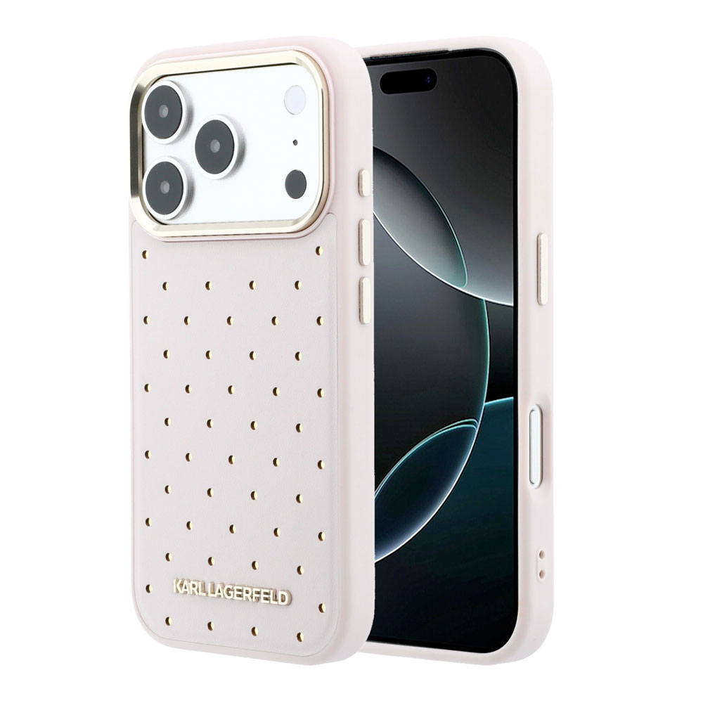 Karl Lagerfeld PU Perforated Gold Dots MagSafe kryt iPhone 17 Pro Max růžový