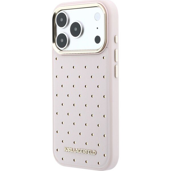 Karl Lagerfeld PU Perforated Gold Dots MagSafe kryt iPhone 17 Pro Max růžový