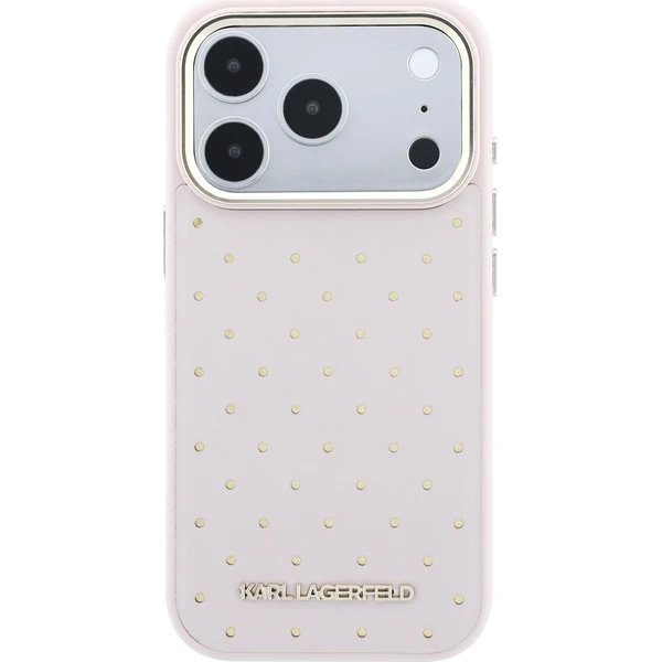 Karl Lagerfeld PU Perforated Gold Dots MagSafe kryt iPhone 17 Pro Max růžový