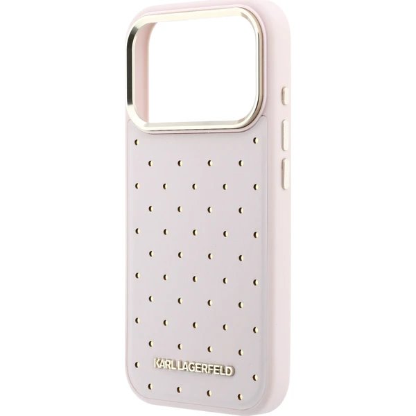 Karl Lagerfeld PU Perforated Gold Dots MagSafe kryt iPhone 17 Pro Max růžový