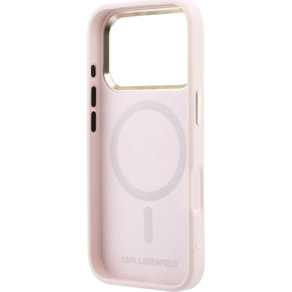 Karl Lagerfeld PU Perforated Gold Dots MagSafe kryt iPhone 17 Pro Max růžový