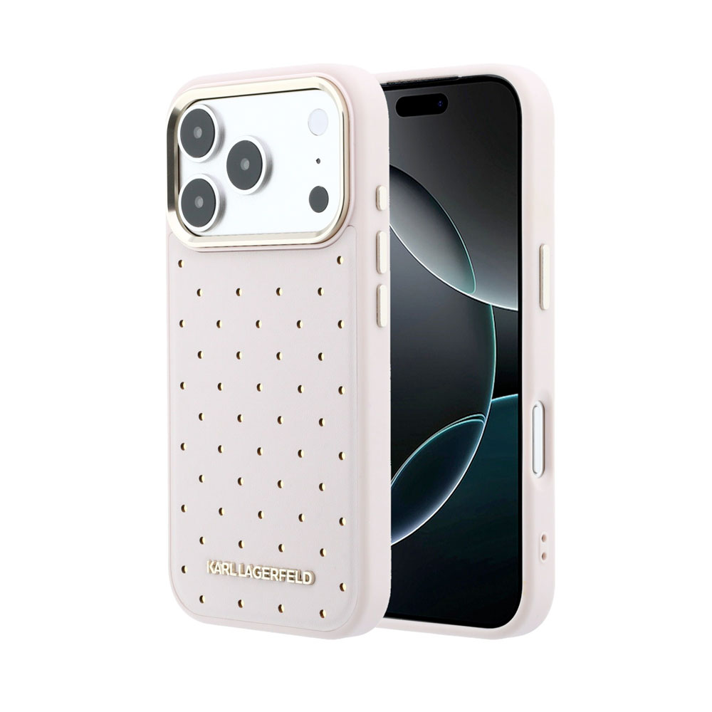 Karl Lagerfeld PU Perforated Gold Dots MagSafe kryt iPhone 17 Pro růžový