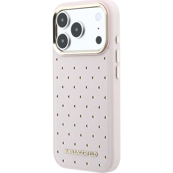 Karl Lagerfeld PU Perforated Gold Dots MagSafe kryt iPhone 17 Pro růžový