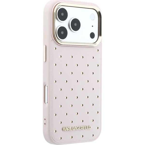 Karl Lagerfeld PU Perforated Gold Dots MagSafe kryt iPhone 17 Pro růžový