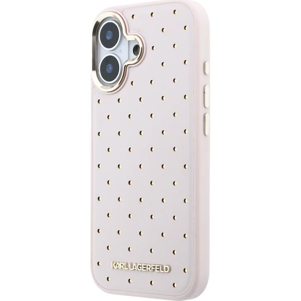 Karl Lagerfeld PU Perforated Gold Dots MagSafe kryt iPhone 17 růžový