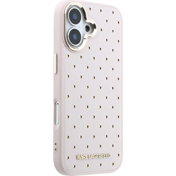 Karl Lagerfeld PU Perforated Gold Dots MagSafe kryt iPhone 17 růžový