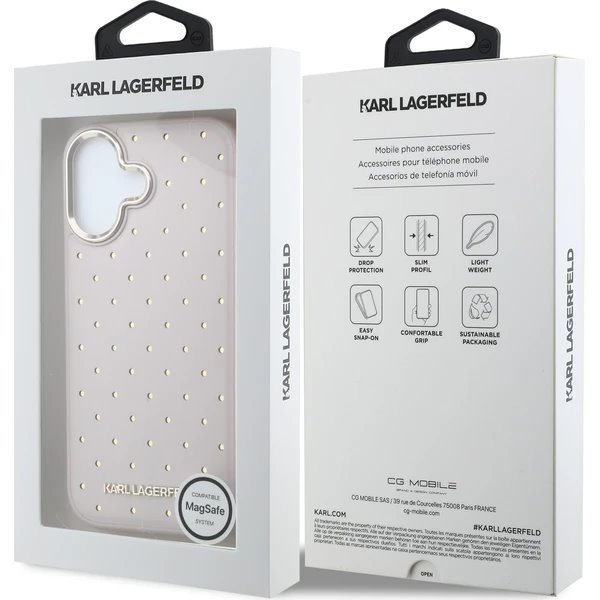 Karl Lagerfeld PU Perforated Gold Dots MagSafe kryt iPhone 17 růžový