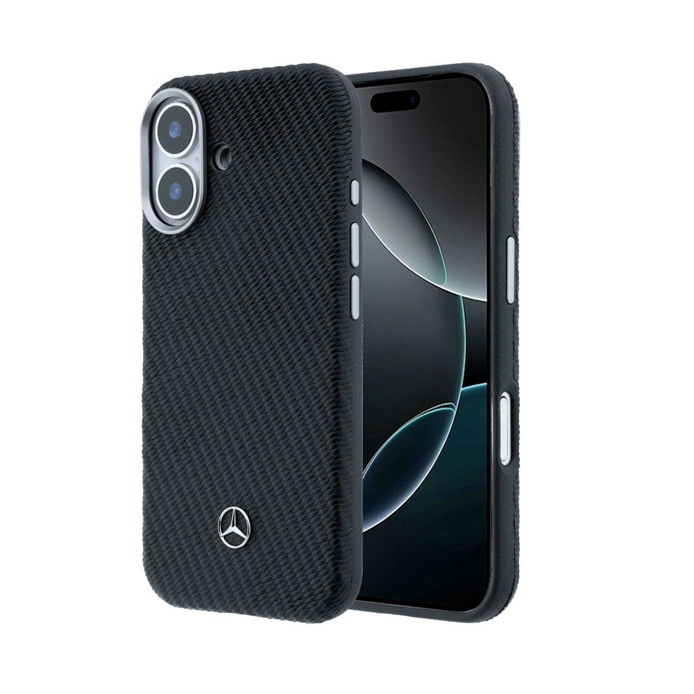 Mercedes PU Leather Wood Semi Wrap MagSafe Kryt pro iPhone 17 černý
