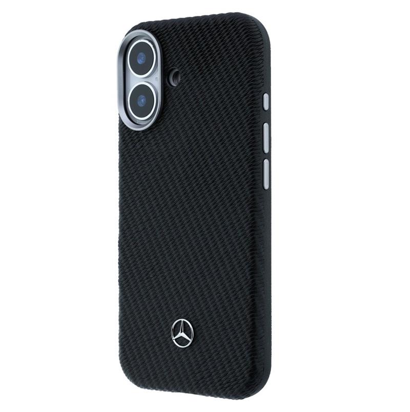 Mercedes PU Leather Wood Semi Wrap MagSafe Kryt pro iPhone 17 černý
