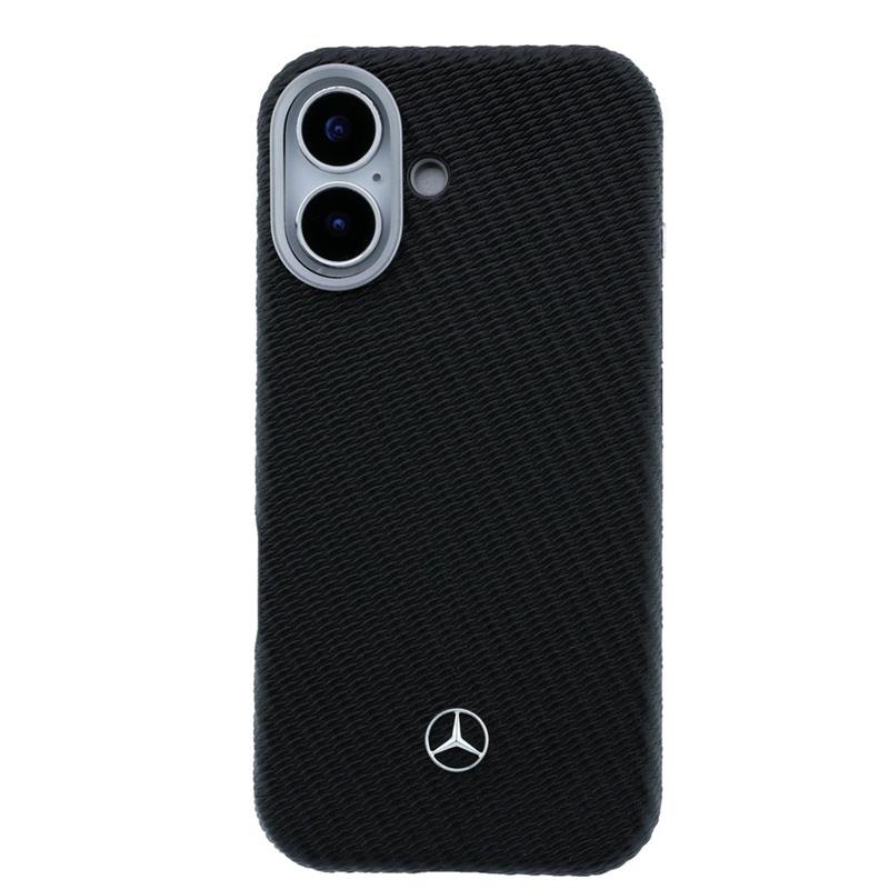 Mercedes PU Leather Wood Semi Wrap MagSafe Kryt pro iPhone 17 černý