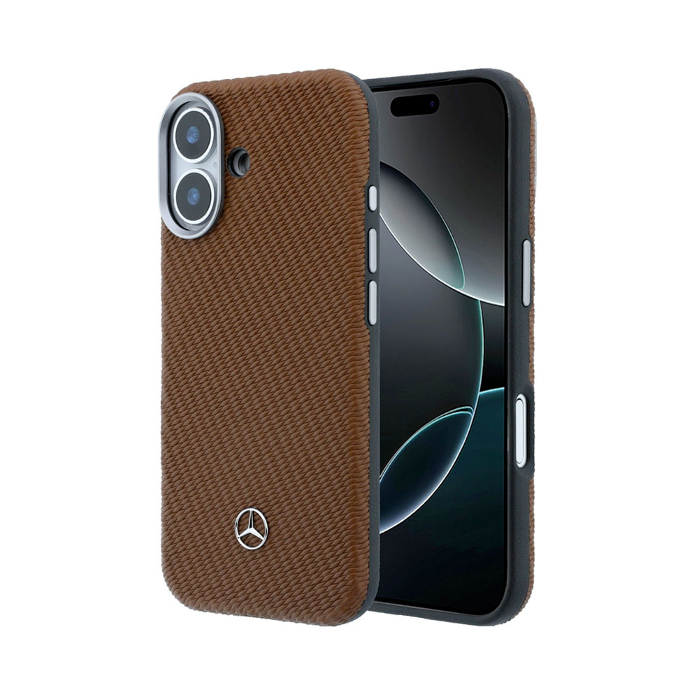 Mercedes PU Leather Wood Semi Wrap MagSafe Kryt pro iPhone 17 hnědá