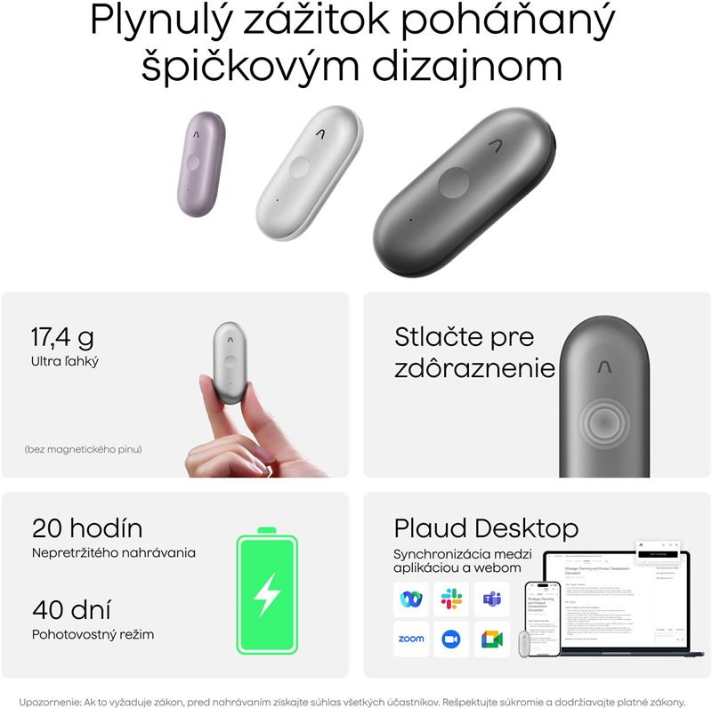 PLAUD Note Pin S Black - AI hlasový záznamník + náramok a šnúrka na krk