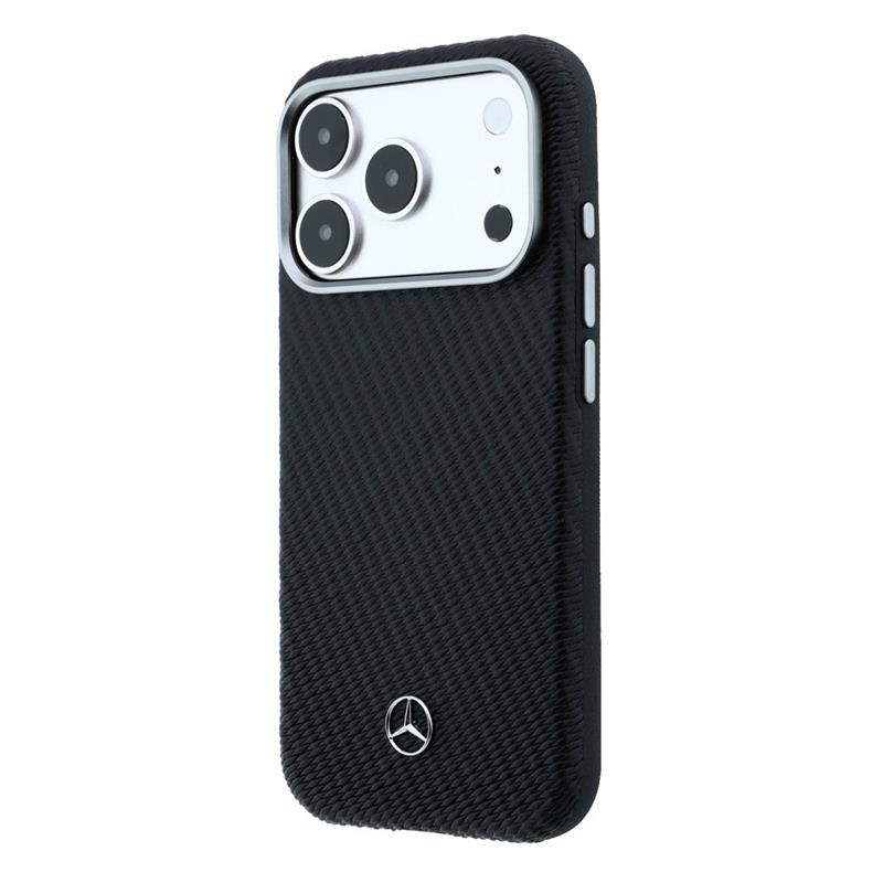 Mercedes PU Leather Wood Semi Wrap MagSafe Kryt pro iPhone 17 Pro Max černý