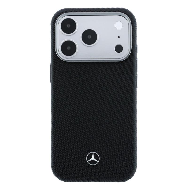 Mercedes PU Leather Wood Semi Wrap MagSafe Kryt pro iPhone 17 Pro Max černý