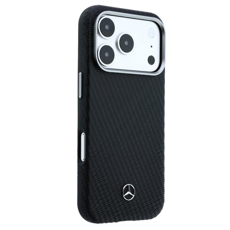 Mercedes PU Leather Wood Semi Wrap MagSafe Kryt pro iPhone 17 Pro Max černý