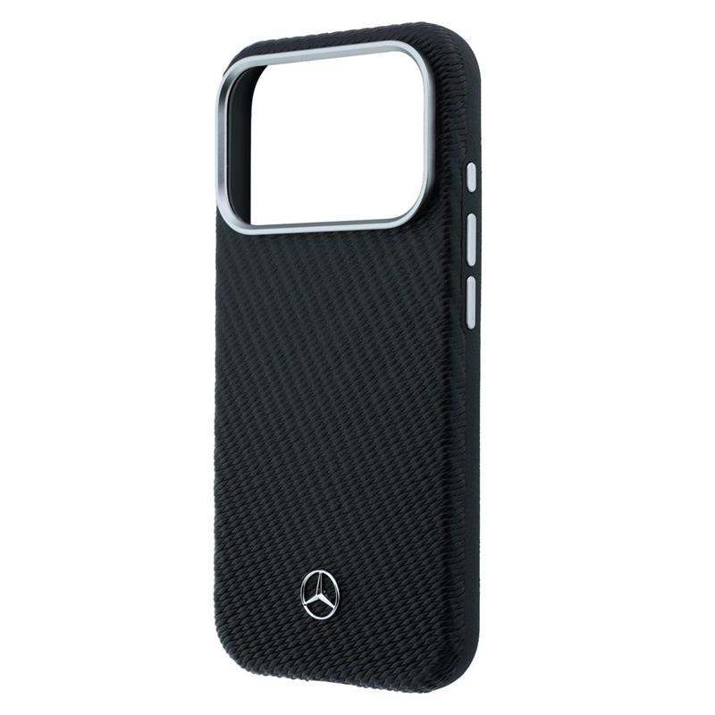 Mercedes PU Leather Wood Semi Wrap MagSafe Kryt pro iPhone 17 Pro Max černý