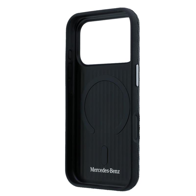 Mercedes PU Leather Wood Semi Wrap MagSafe Kryt pro iPhone 17 Pro Max černý
