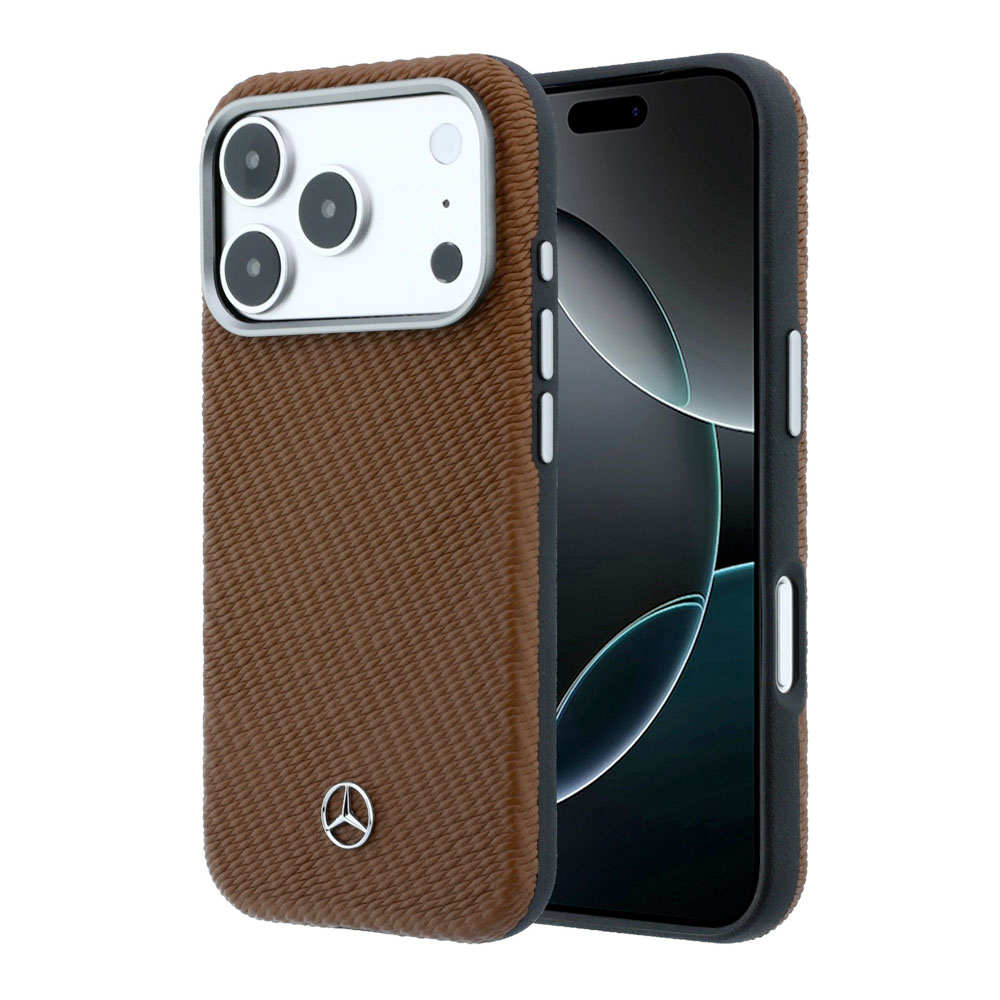 Mercedes PU Leather Wood Semi Wrap MagSafe Kryt pro iPhone 17 Pro Max hnědý