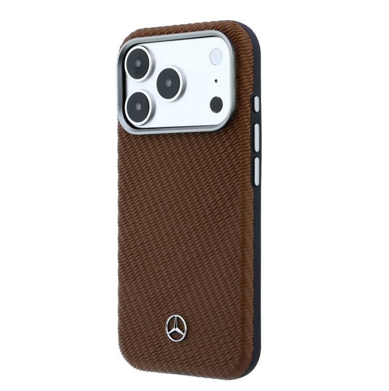 Mercedes PU Leather Wood Semi Wrap MagSafe Kryt pro iPhone 17 Pro Max hnědý