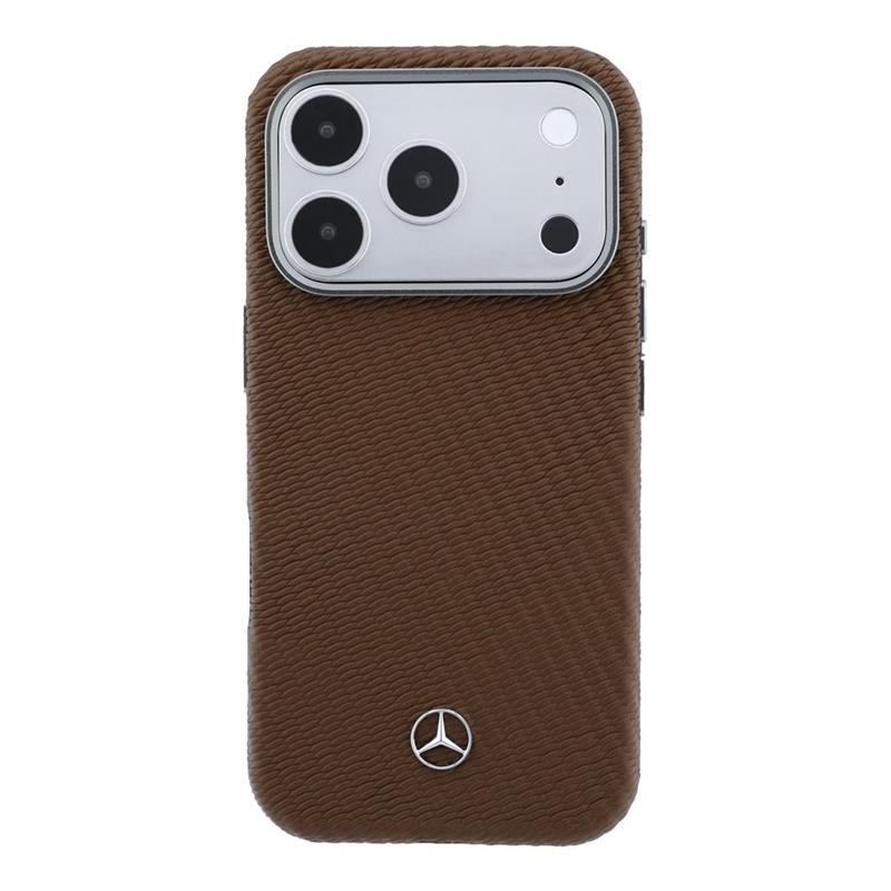 Mercedes PU Leather Wood Semi Wrap MagSafe Kryt pro iPhone 17 Pro Max hnědý