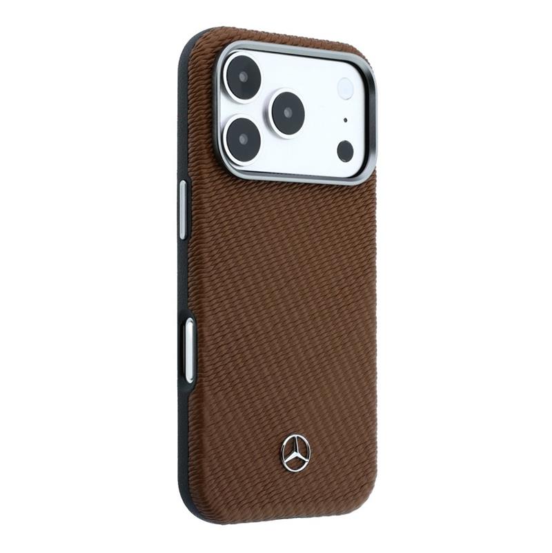 Mercedes PU Leather Wood Semi Wrap MagSafe Kryt pro iPhone 17 Pro Max hnědý