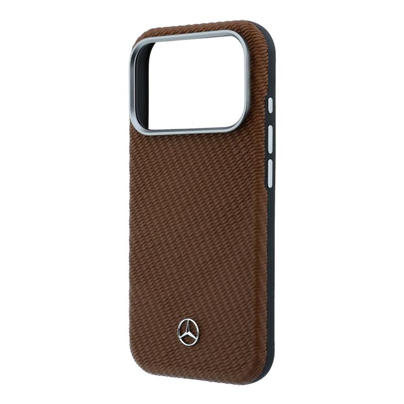 Mercedes PU Leather Wood Semi Wrap MagSafe Kryt pro iPhone 17 Pro Max hnědý