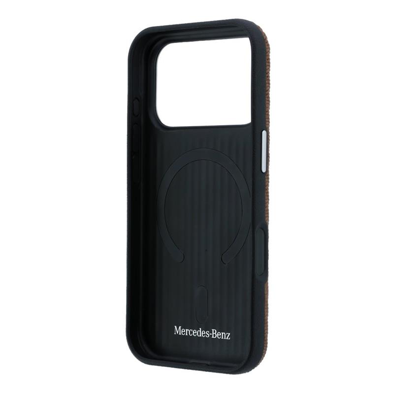 Mercedes PU Leather Wood Semi Wrap MagSafe Kryt pro iPhone 17 Pro Max hnědý