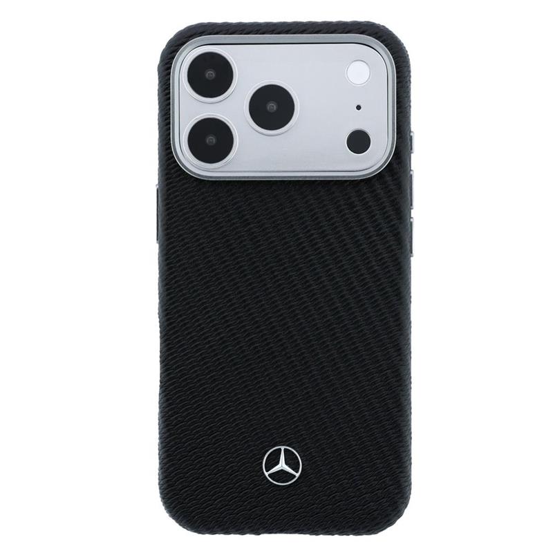 Mercedes PU Leather Wood Semi Wrap MagSafe Kryt pro iPhone 17 Pro černý