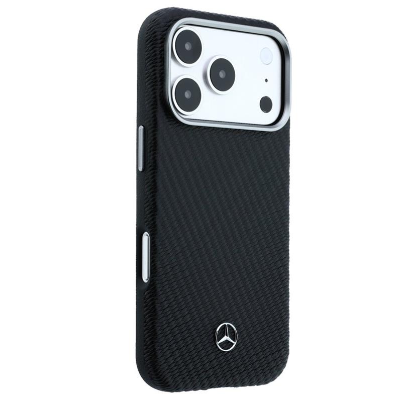 Mercedes PU Leather Wood Semi Wrap MagSafe Kryt pro iPhone 17 Pro černý