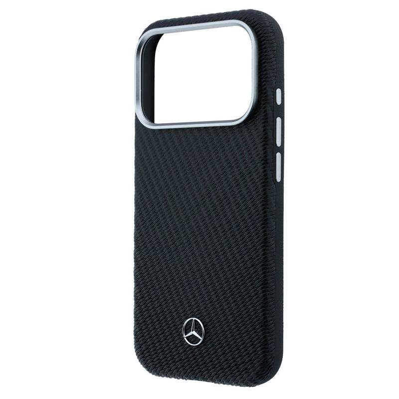 Mercedes PU Leather Wood Semi Wrap MagSafe Kryt pro iPhone 17 Pro černý