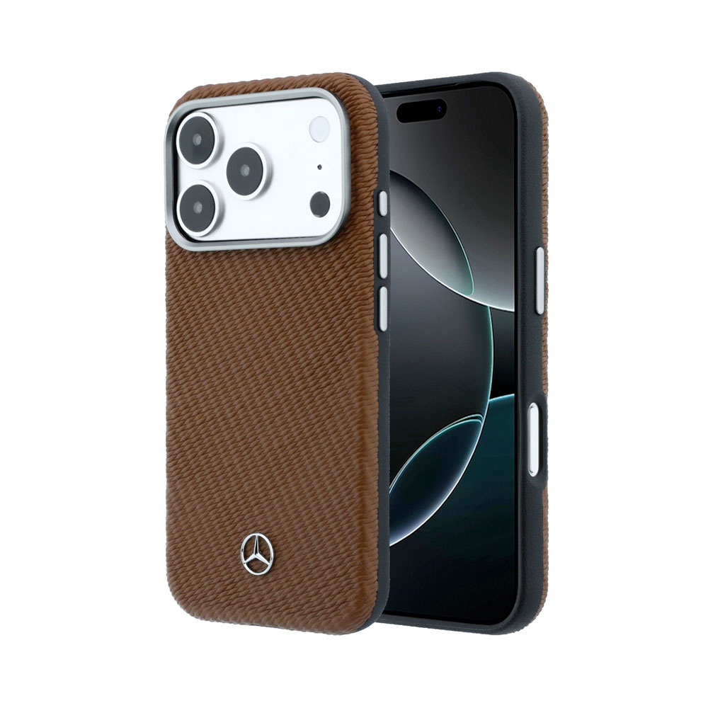 Mercedes PU Leather Wood Semi Wrap MagSafe Kryt pro iPhone 17 Pro hnědý