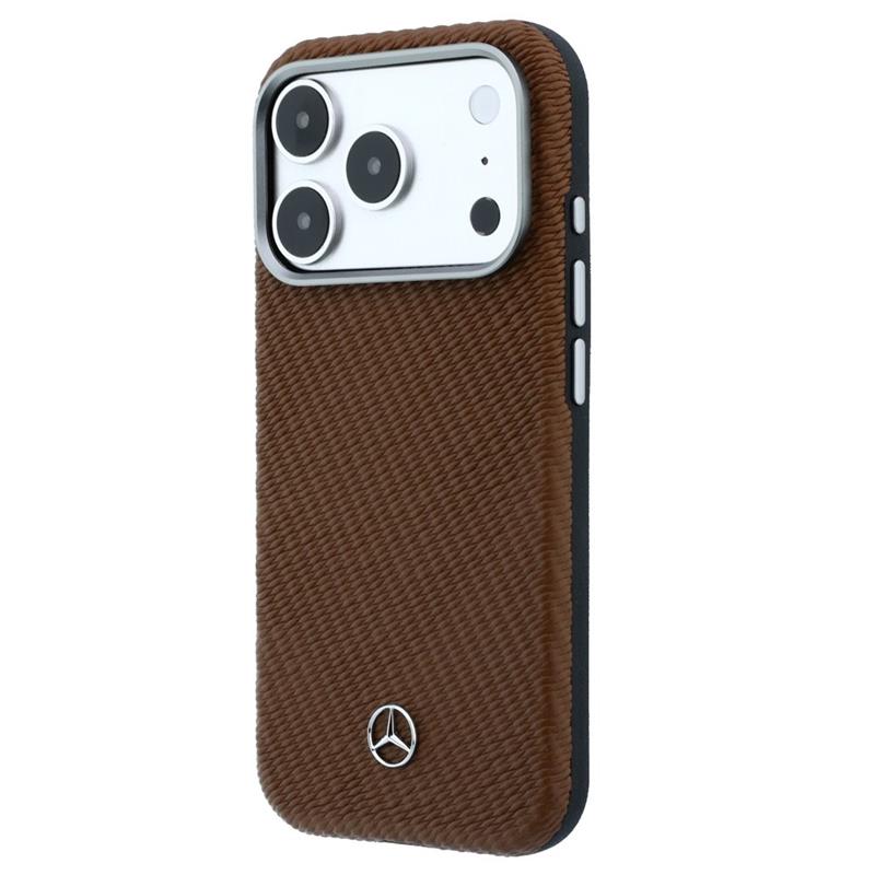 Mercedes PU Leather Wood Semi Wrap MagSafe Kryt pro iPhone 17 Pro hnědý