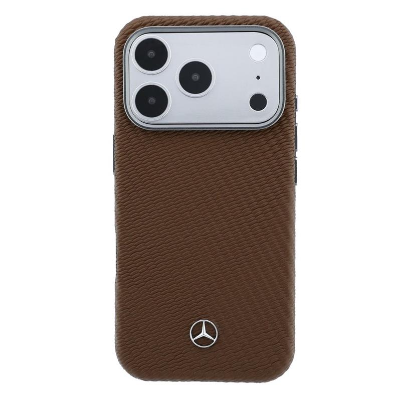 Mercedes PU Leather Wood Semi Wrap MagSafe Kryt pro iPhone 17 Pro hnědý