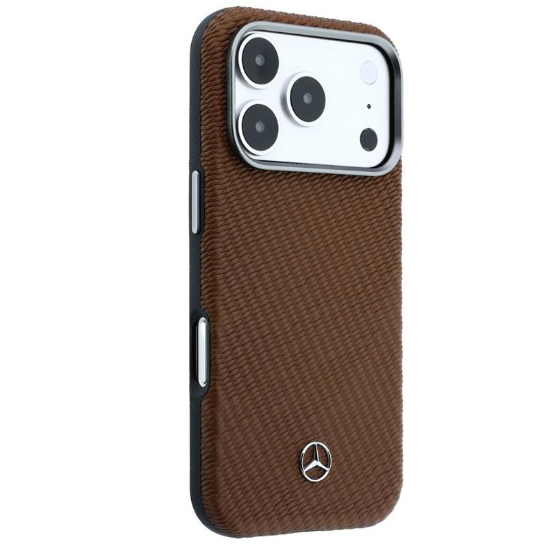 Mercedes PU Leather Wood Semi Wrap MagSafe Kryt pro iPhone 17 Pro hnědý