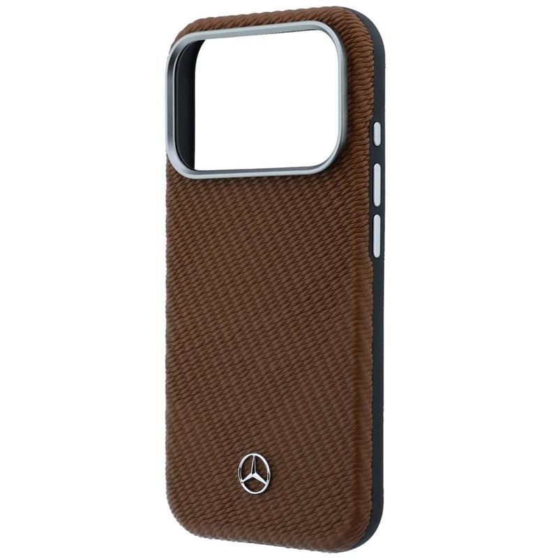 Mercedes PU Leather Wood Semi Wrap MagSafe Kryt pro iPhone 17 Pro hnědý
