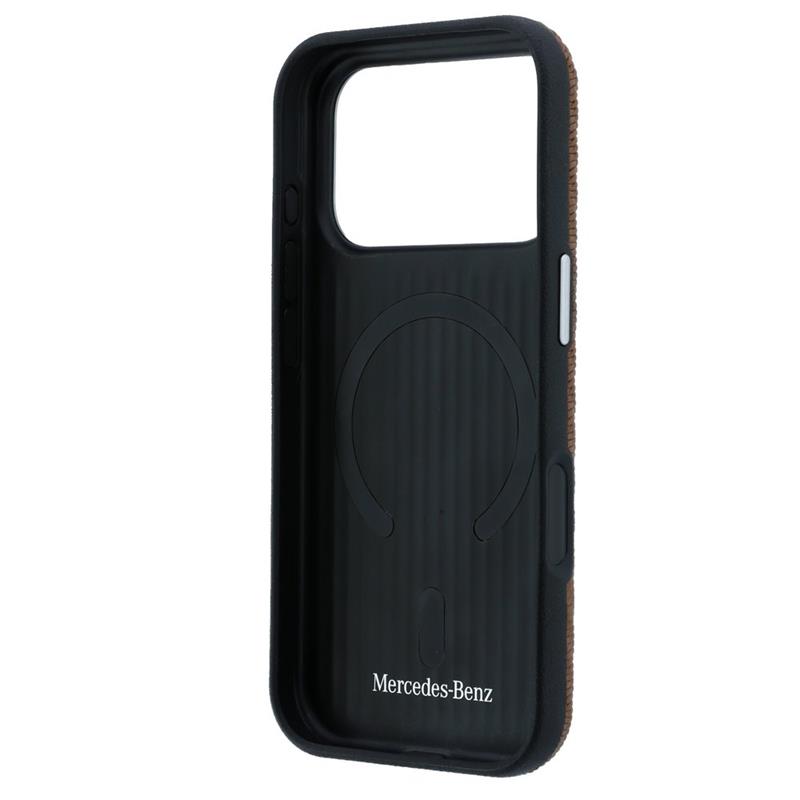 Mercedes PU Leather Wood Semi Wrap MagSafe Kryt pro iPhone 17 Pro hnědý
