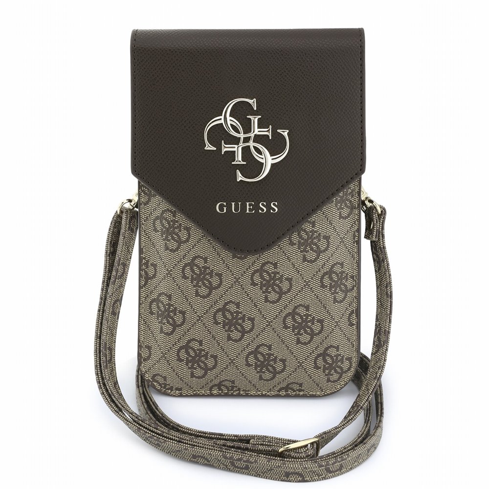 Guess PU Leather+Grained 4G Metal Logo Brašna na Telefon hnědá