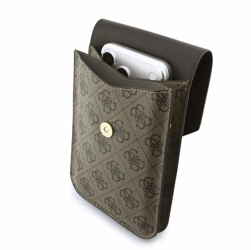 Guess PU Leather+Grained 4G Metal Logo Brašna na Telefon hnědá