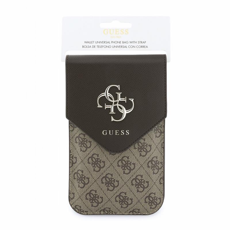 Guess PU Leather+Grained 4G Metal Logo Brašna na Telefon hnědá