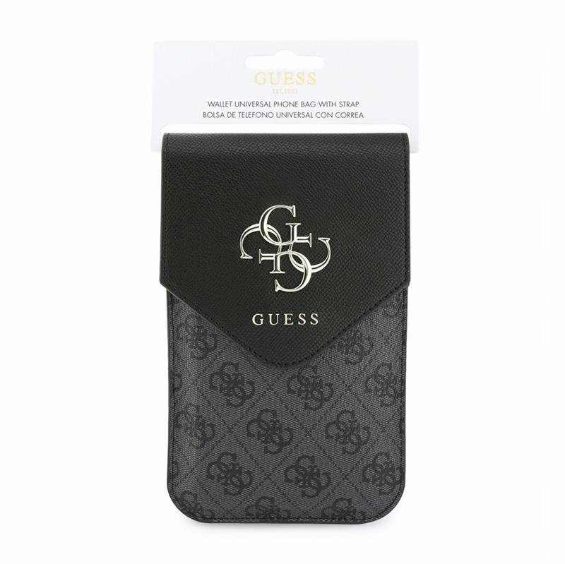 Guess PU Leather+Grained 4G Metal Logo Brašna na Telefon černá