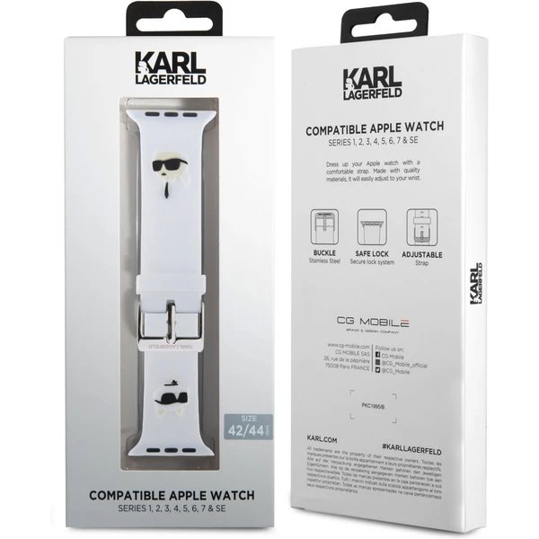Karl Lagerfeld Karl and Choupette Head NFT Řemínek pro Apple Watch 42/44/45/46/49 bílý