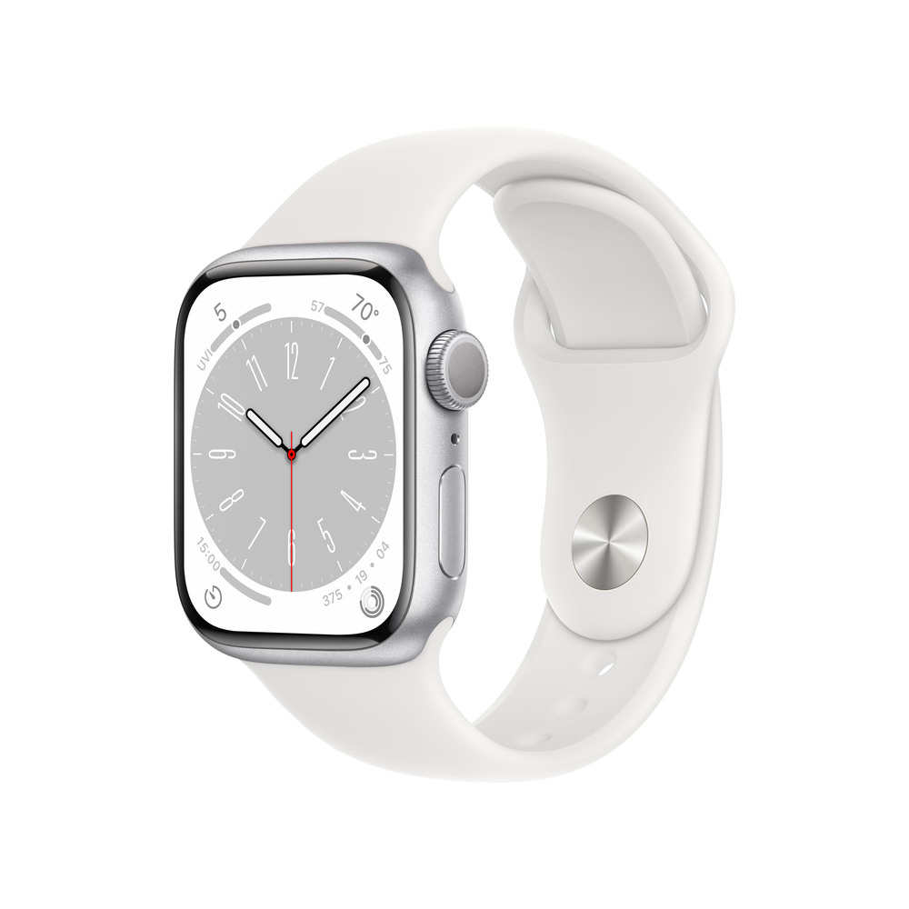 Apple Watch Series 8 GPS 41mm Strieborné hliníkové puzdro s bielym športovým remienkom