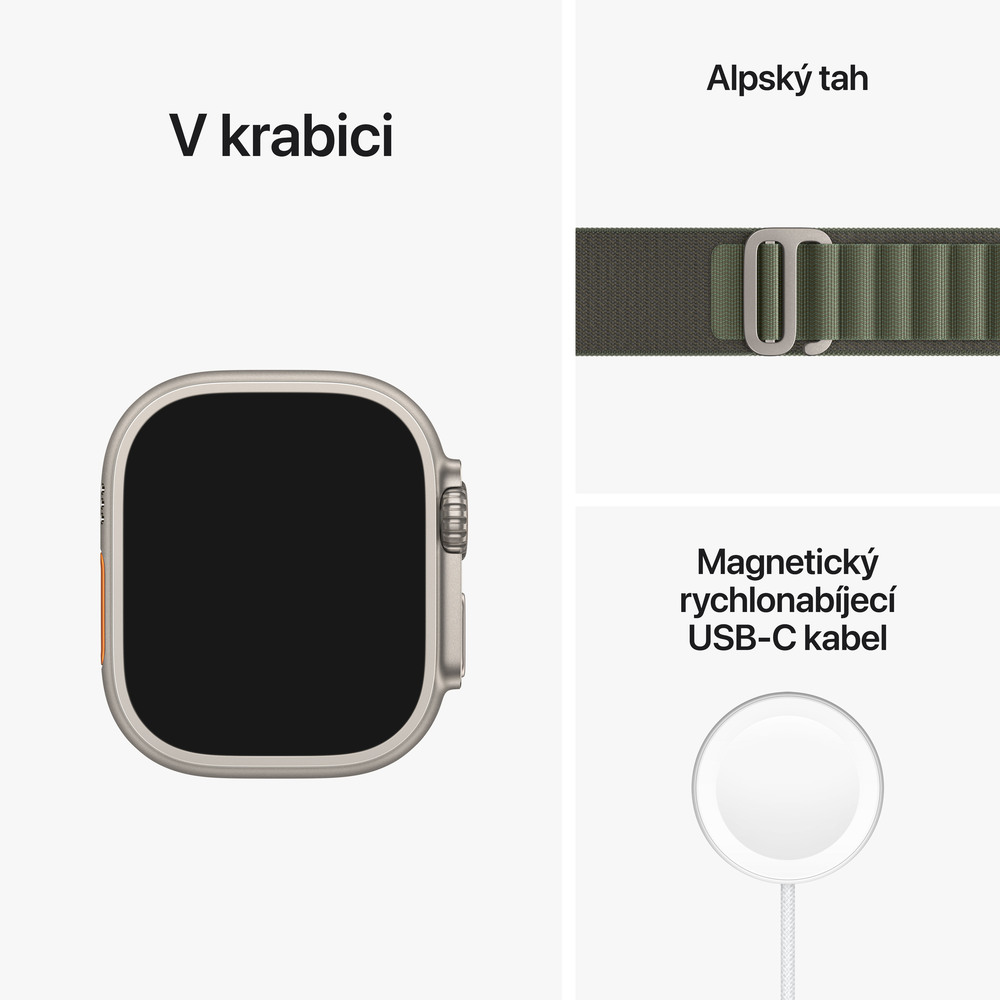 Apple Watch Ultra GPS + Cellular, 49mm titánové puzdro so zeleným alpským ťahom - Small